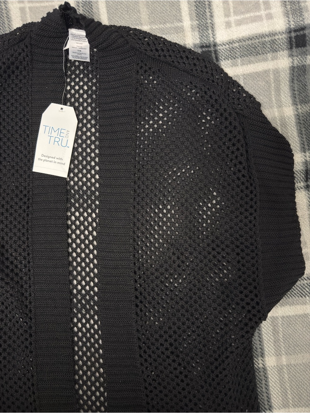 Time and Tru Black Open Knit Cardigan Duster Lightweight M NWT - Picture 4 of 5